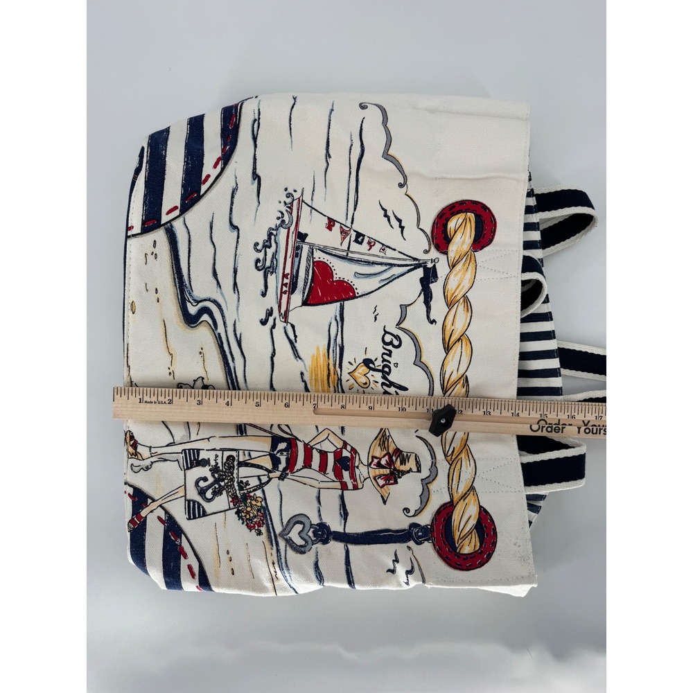 Brighton Nautical Canvas Tote Bag Anchor Sailboat Beach Scene Cream Navy - Picture 7 of 8